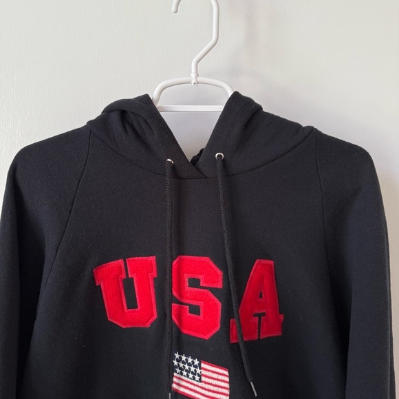 Vintage 90s Americana Made in USA Fruit of the Loom USA Flag Black Hoodie - Picture 4 of 9